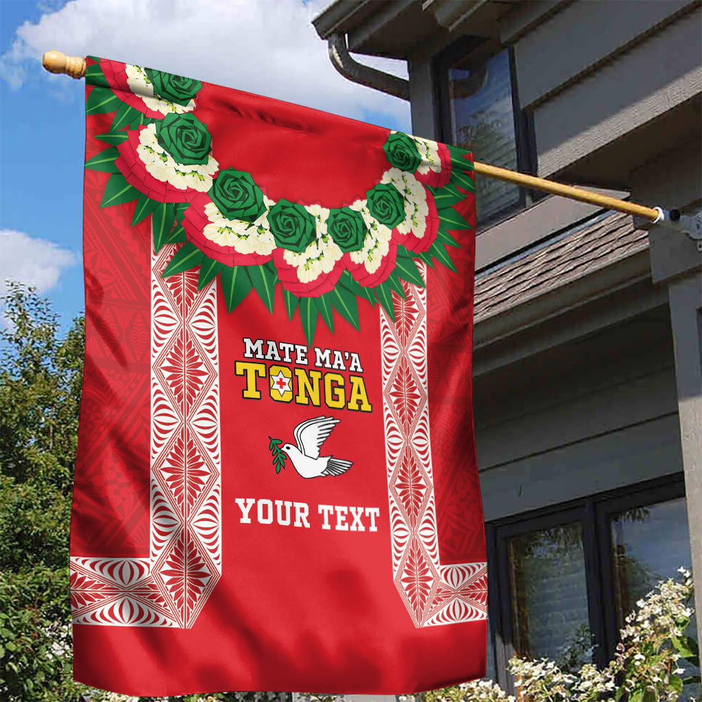 Mate Ma'a Tonga Rugby Custom Garden Flag Tongan Kahoa Lei Ngatu Pattern Red LT14 - Polynesian Pride