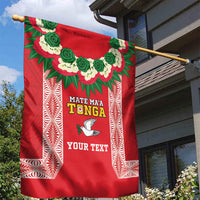 Mate Ma'a Tonga Rugby Custom Garden Flag Tongan Kahoa Lei Ngatu Pattern Red LT14 - Polynesian Pride