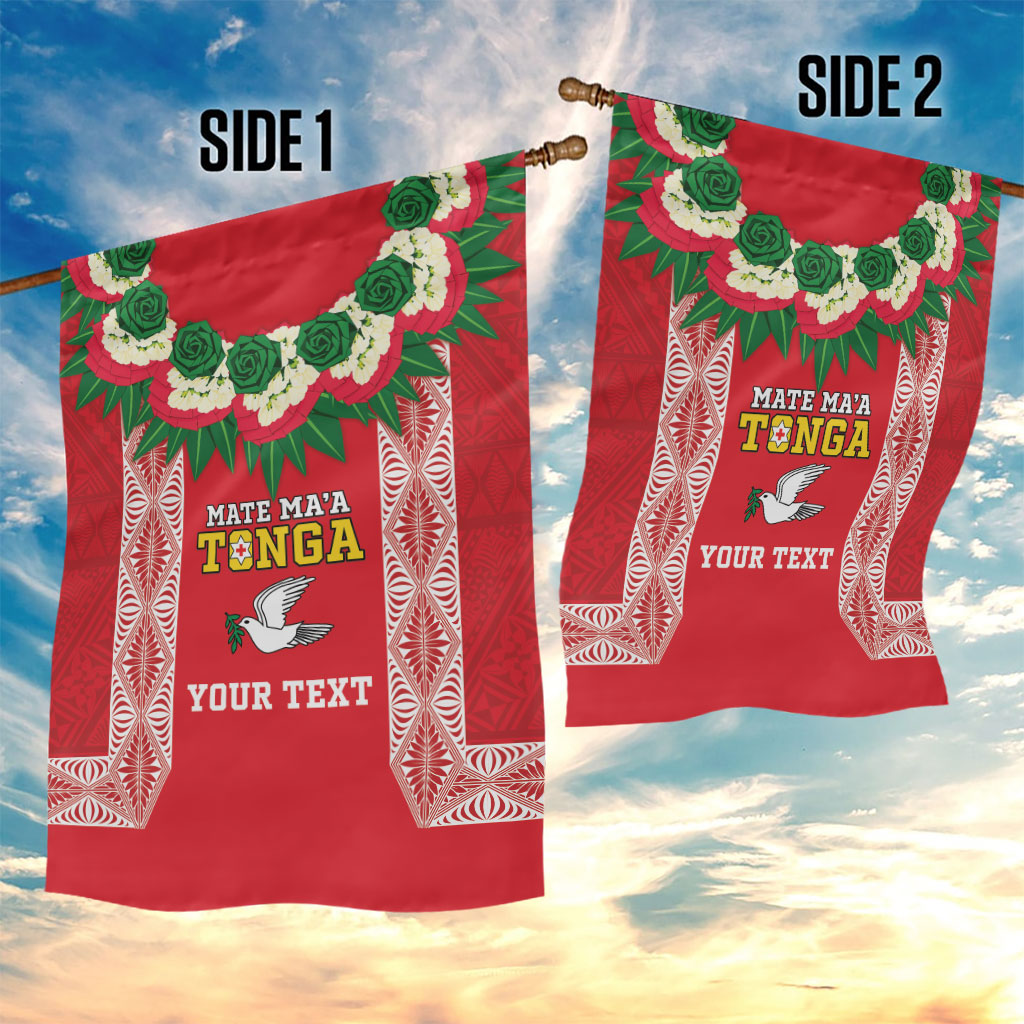 Mate Ma'a Tonga Rugby Custom Garden Flag Tongan Kahoa Lei Ngatu Pattern Red LT14 - Polynesian Pride