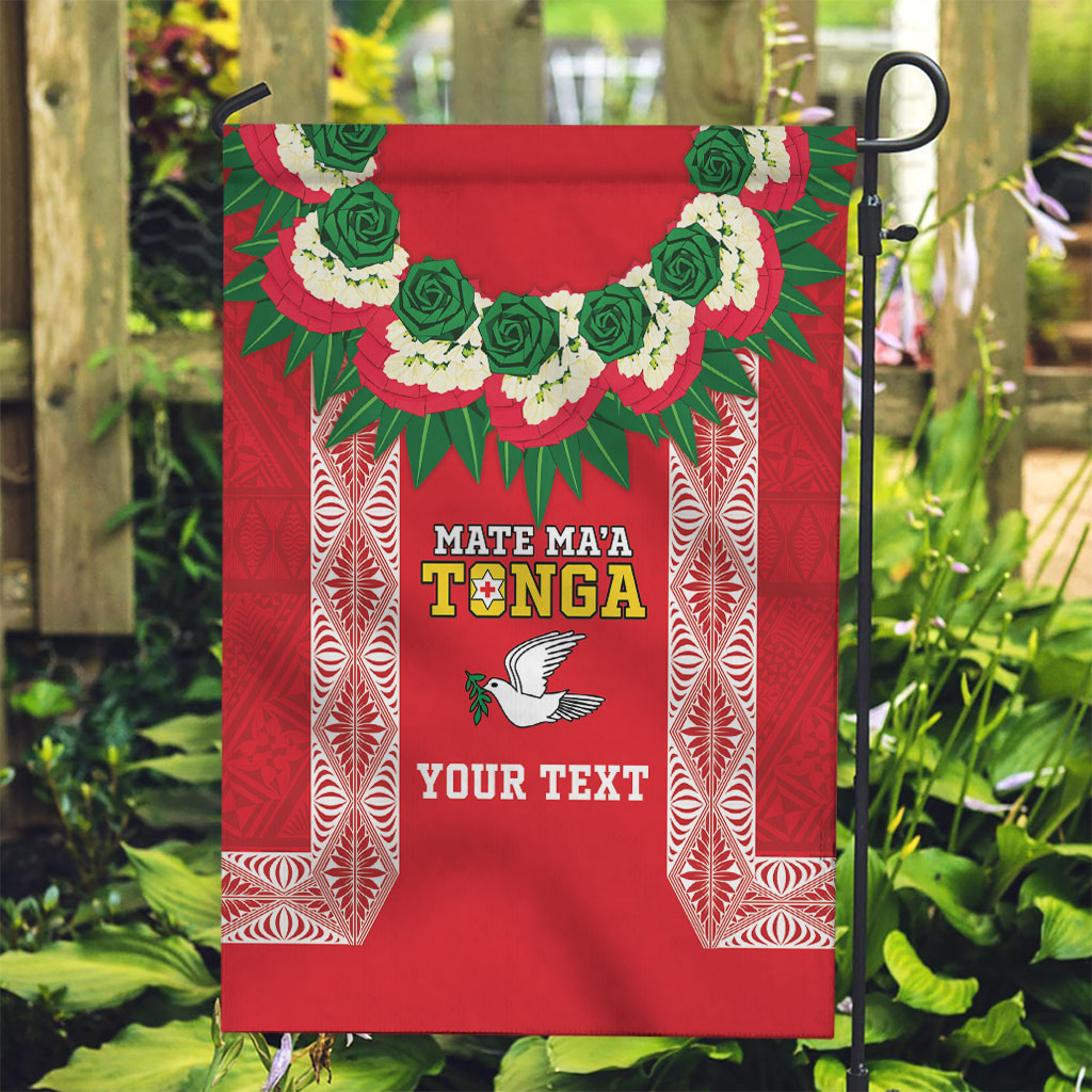Mate Ma'a Tonga Rugby Custom Garden Flag Tongan Kahoa Lei Ngatu Pattern Red LT14 Garden Flag Red - Polynesian Pride