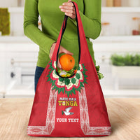 Mate Ma'a Tonga Rugby Custom Grocery Bag Tongan Kahoa Lei Ngatu Pattern Red LT14 - Polynesian Pride