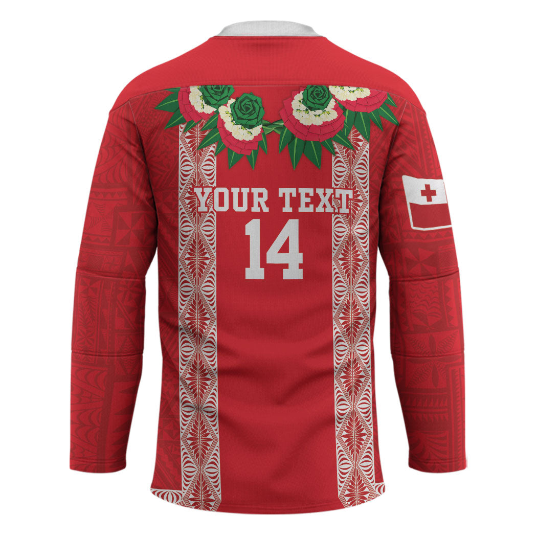 Mate Ma'a Tonga Rugby Custom Hockey Jersey Tongan Kahoa Lei Ngatu Pattern Red LT14 - Polynesian Pride