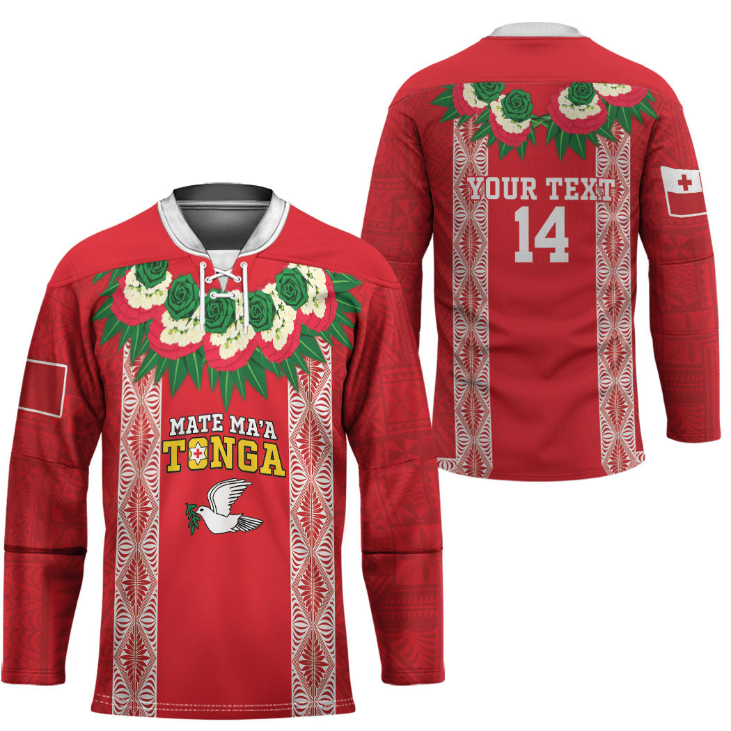 Mate Ma'a Tonga Rugby Custom Hockey Jersey Tongan Kahoa Lei Ngatu Pattern Red LT14 - Polynesian Pride