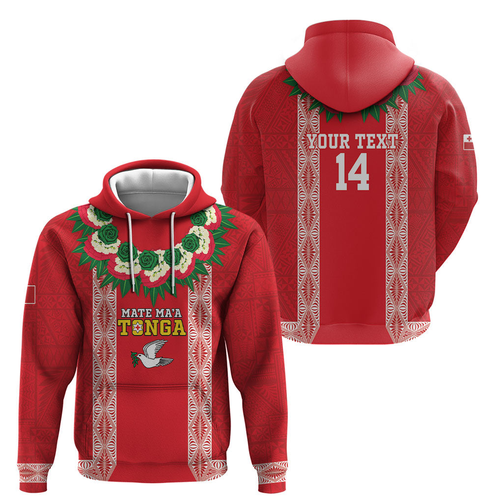 Mate Ma'a Tonga Rugby Custom Hoodie Tongan Kahoa Lei Ngatu Pattern Red LT14 - Polynesian Pride