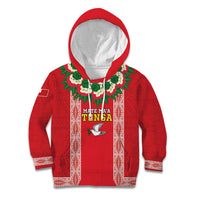 Mate Ma'a Tonga Rugby Custom Kid Hoodie Tongan Kahoa Lei Ngatu Pattern Red LT14 Hoodie Red - Polynesian Pride