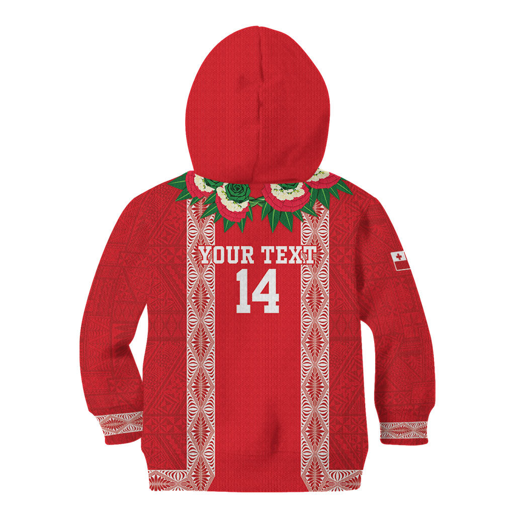 Mate Ma'a Tonga Rugby Custom Kid Hoodie Tongan Kahoa Lei Ngatu Pattern Red LT14 - Polynesian Pride