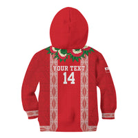 Mate Ma'a Tonga Rugby Custom Kid Hoodie Tongan Kahoa Lei Ngatu Pattern Red LT14 - Polynesian Pride