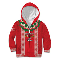 Mate Ma'a Tonga Rugby Custom Kid Hoodie Tongan Kahoa Lei Ngatu Pattern Red LT14 Zip Hoodie Red - Polynesian Pride