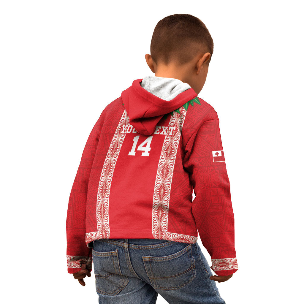 Mate Ma'a Tonga Rugby Custom Kid Hoodie Tongan Kahoa Lei Ngatu Pattern Red LT14 - Polynesian Pride