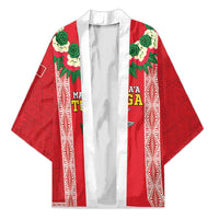 Mate Ma'a Tonga Rugby Custom Kimono Tongan Kahoa Lei Ngatu Pattern Red LT14 Unisex Red - Polynesian Pride