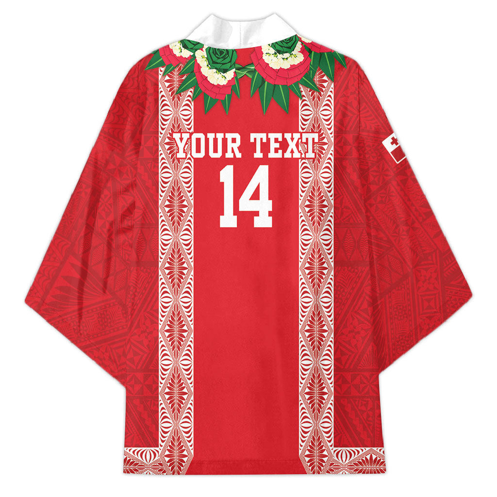 Mate Ma'a Tonga Rugby Custom Kimono Tongan Kahoa Lei Ngatu Pattern Red LT14 - Polynesian Pride