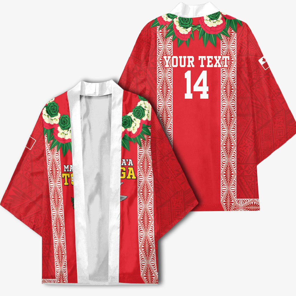 Mate Ma'a Tonga Rugby Custom Kimono Tongan Kahoa Lei Ngatu Pattern Red LT14 - Polynesian Pride