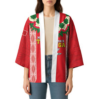Mate Ma'a Tonga Rugby Custom Kimono Tongan Kahoa Lei Ngatu Pattern Red LT14 - Polynesian Pride