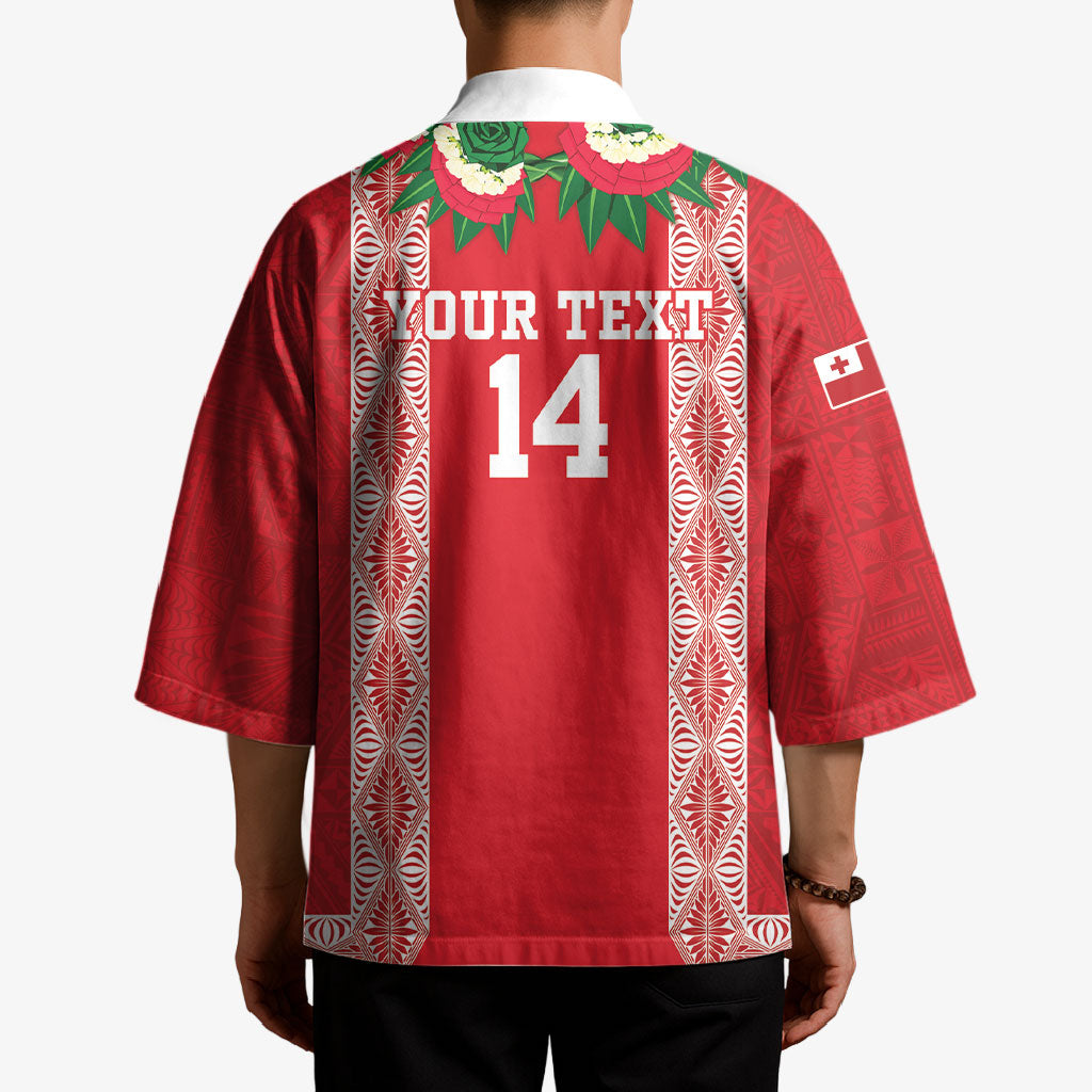 Mate Ma'a Tonga Rugby Custom Kimono Tongan Kahoa Lei Ngatu Pattern Red LT14 - Polynesian Pride