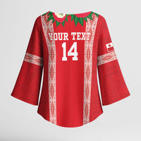 Mate Ma'a Tonga Rugby Custom Kimono Sleeve Blouse Tongan Kahoa Lei Ngatu Pattern Red LT14 - Polynesian Pride