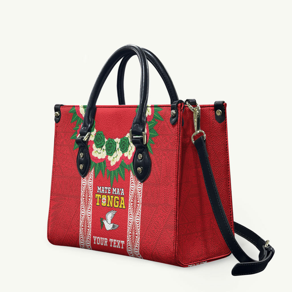 Mate Ma'a Tonga Rugby Custom Leather Bag Tongan Kahoa Lei Ngatu Pattern Red LT14 Red - Polynesian Pride