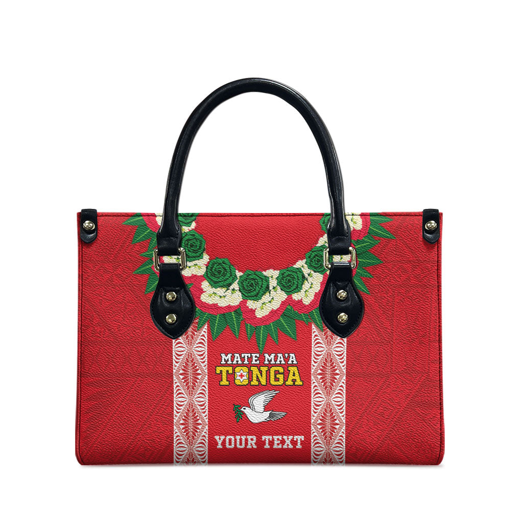 Mate Ma'a Tonga Rugby Custom Leather Bag Tongan Kahoa Lei Ngatu Pattern Red LT14 - Polynesian Pride