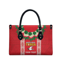 Mate Ma'a Tonga Rugby Custom Leather Bag Tongan Kahoa Lei Ngatu Pattern Red LT14 - Polynesian Pride