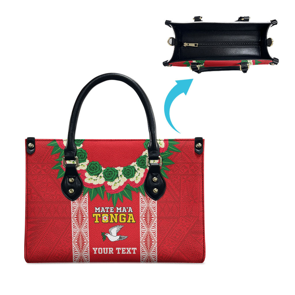 Mate Ma'a Tonga Rugby Custom Leather Bag Tongan Kahoa Lei Ngatu Pattern Red LT14 - Polynesian Pride