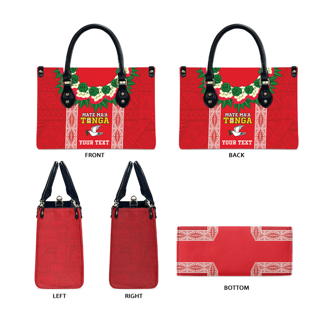 Mate Ma'a Tonga Rugby Custom Leather Bag Tongan Kahoa Lei Ngatu Pattern Red LT14 - Polynesian Pride