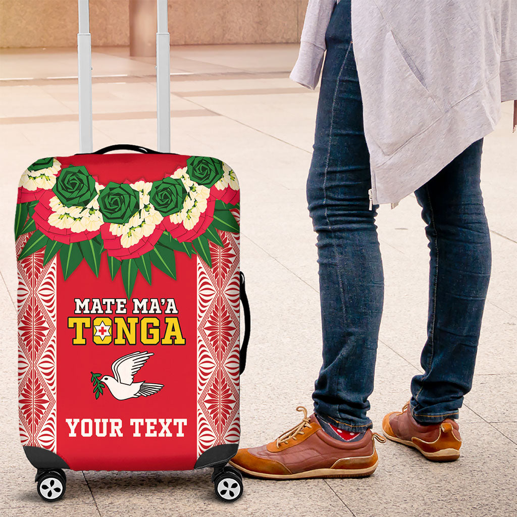 Mate Ma'a Tonga Rugby Custom Luggage Cover Tongan Kahoa Lei Ngatu Pattern Red LT14 Red - Polynesian Pride