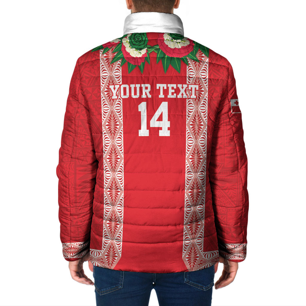 Mate Ma'a Tonga Rugby Custom Padded Jacket Tongan Kahoa Lei Ngatu Pattern Red LT14 - Polynesian Pride