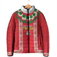 Mate Ma'a Tonga Rugby Custom Padded Jacket Tongan Kahoa Lei Ngatu Pattern Red LT14 - Polynesian Pride