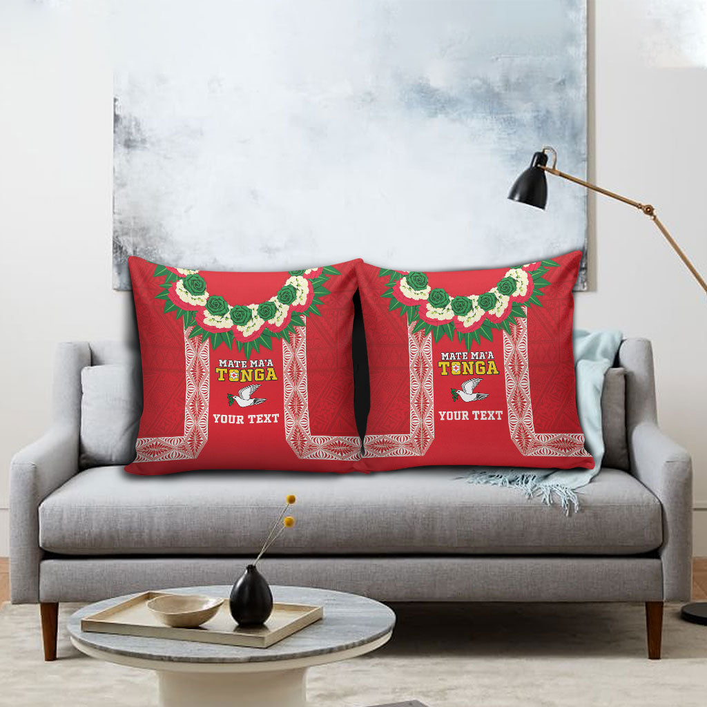 Mate Ma'a Tonga Rugby Custom Pillow Cover Tongan Kahoa Lei Ngatu Pattern Red LT14 - Polynesian Pride