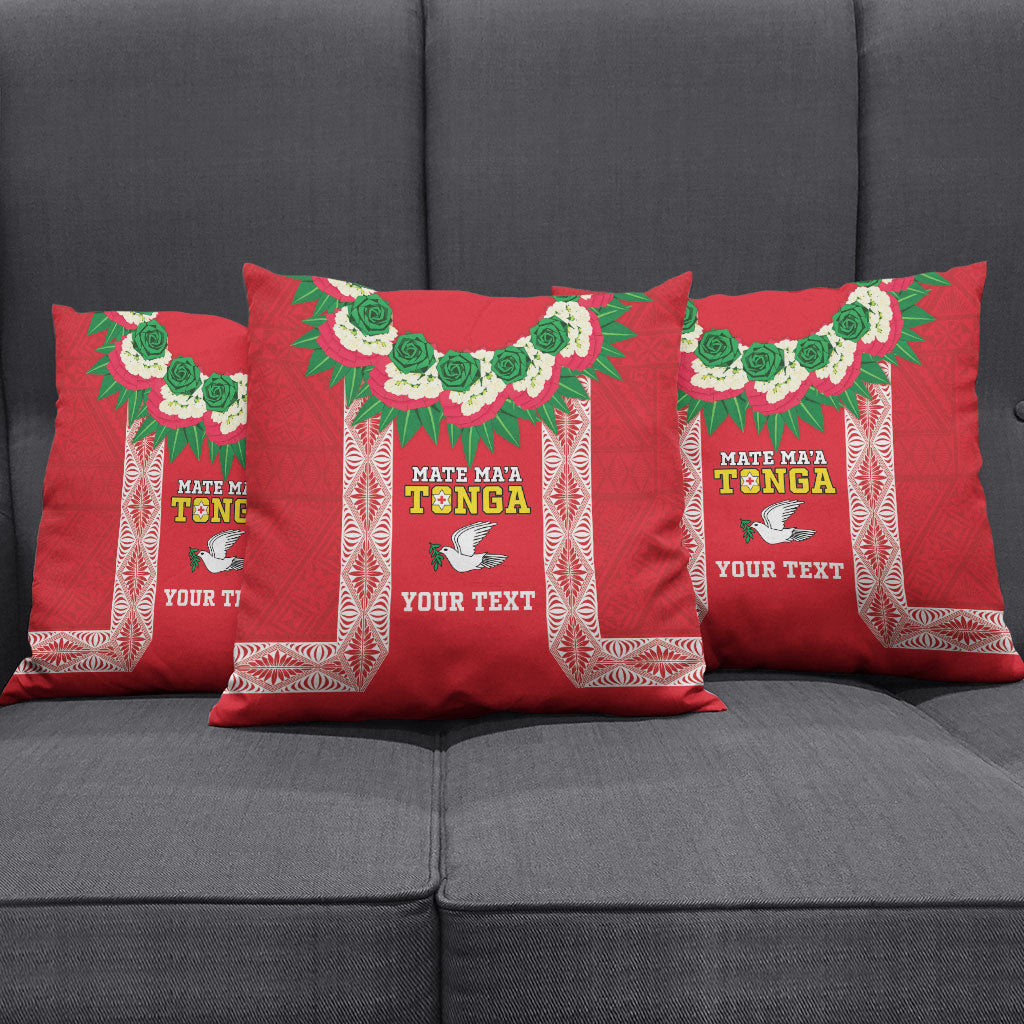 Mate Ma'a Tonga Rugby Custom Pillow Cover Tongan Kahoa Lei Ngatu Pattern Red LT14 - Polynesian Pride