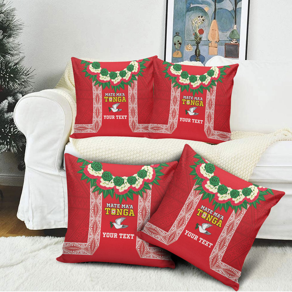 Mate Ma'a Tonga Rugby Custom Pillow Cover Tongan Kahoa Lei Ngatu Pattern Red LT14 - Polynesian Pride