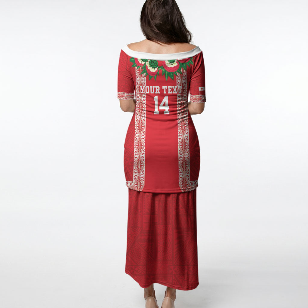 Mate Ma'a Tonga Rugby Custom Puletasi Tongan Kahoa Lei Ngatu Pattern Red LT14 - Polynesian Pride
