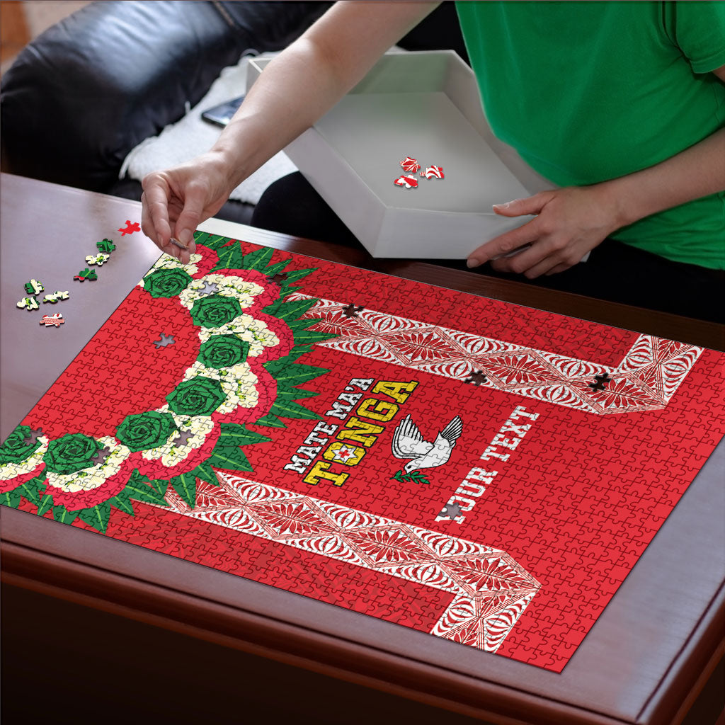 Mate Ma'a Tonga Rugby Custom Puzzle Tongan Kahoa Lei Ngatu Pattern Red LT14 - Polynesian Pride
