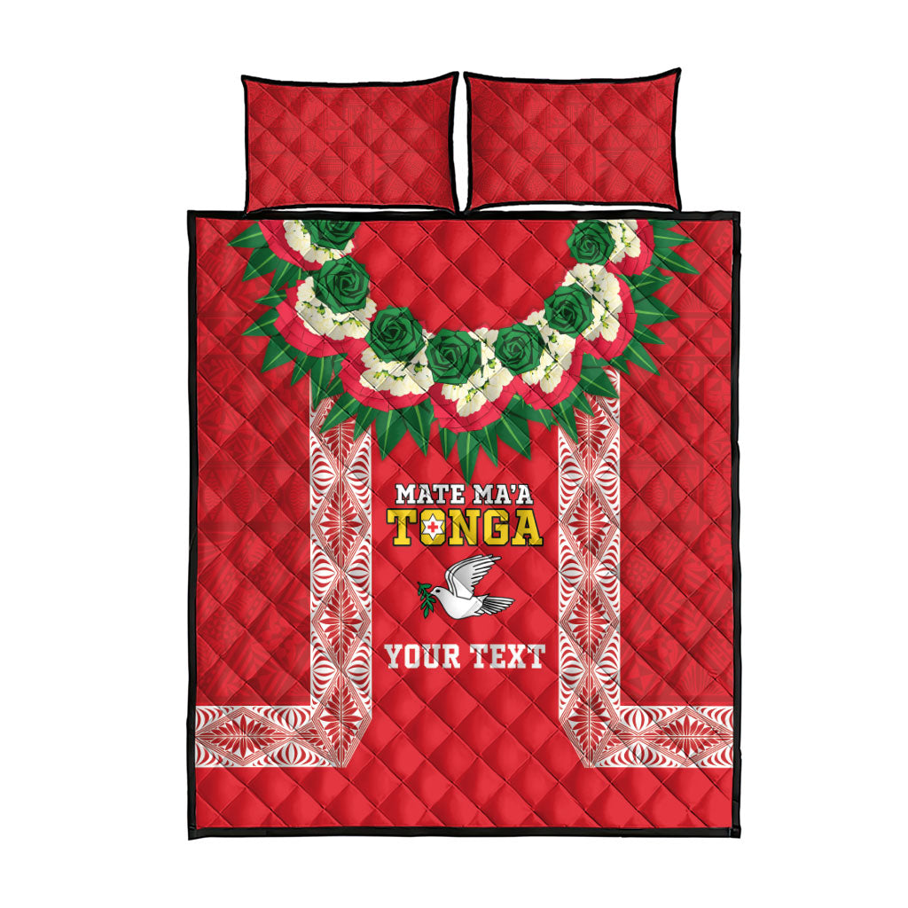Mate Ma'a Tonga Rugby Custom Quilt Bed Set Tongan Kahoa Lei Ngatu Pattern Red LT14 - Polynesian Pride