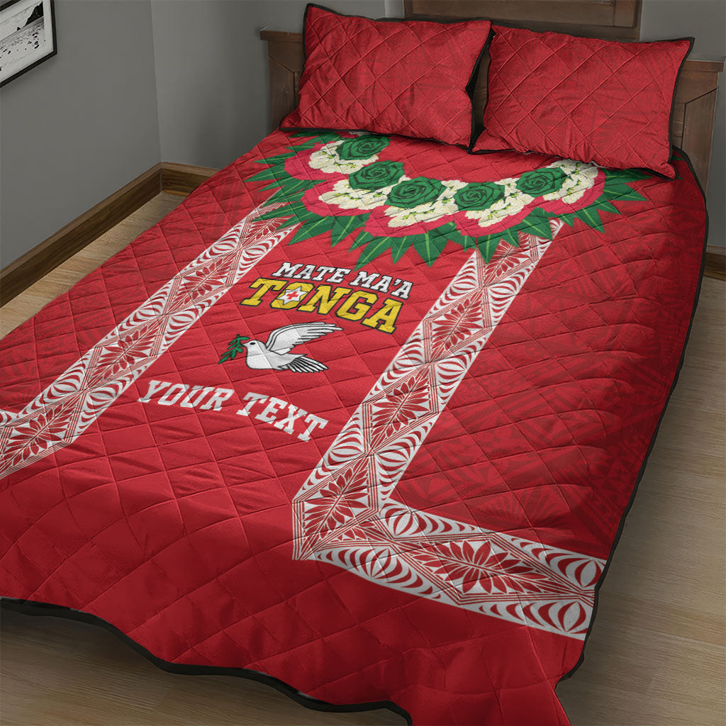 Mate Ma'a Tonga Rugby Custom Quilt Bed Set Tongan Kahoa Lei Ngatu Pattern Red LT14 - Polynesian Pride