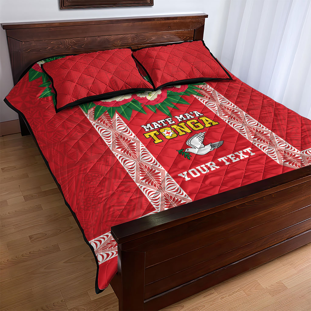 Mate Ma'a Tonga Rugby Custom Quilt Bed Set Tongan Kahoa Lei Ngatu Pattern Red LT14 - Polynesian Pride