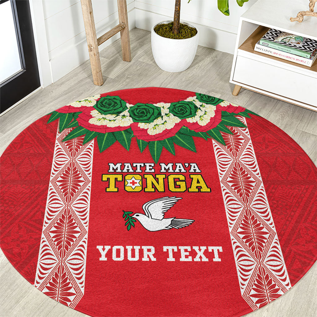 Mate Ma'a Tonga Rugby Custom Round Carpet Tongan Kahoa Lei Ngatu Pattern Red LT14 Red - Polynesian Pride