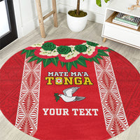 Mate Ma'a Tonga Rugby Custom Round Carpet Tongan Kahoa Lei Ngatu Pattern Red LT14 Red - Polynesian Pride