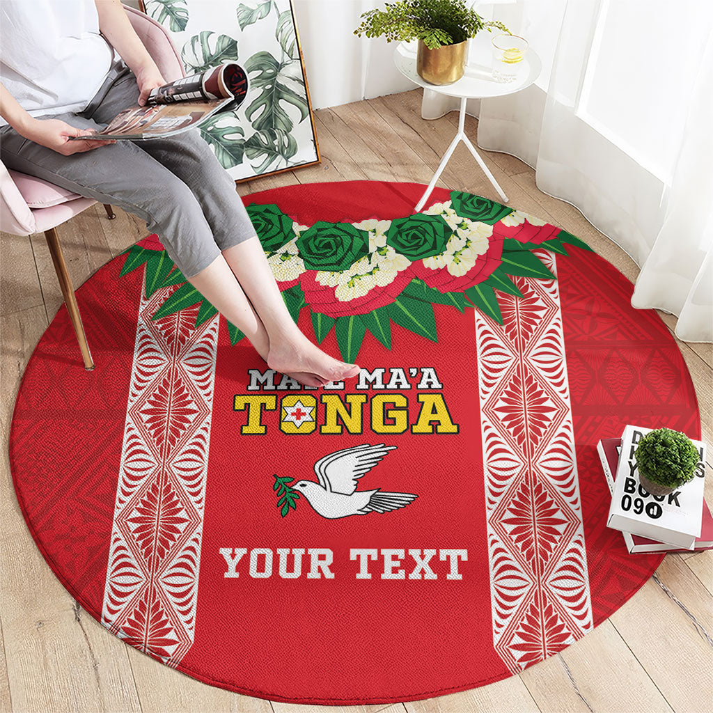 Mate Ma'a Tonga Rugby Custom Round Carpet Tongan Kahoa Lei Ngatu Pattern Red LT14 - Polynesian Pride