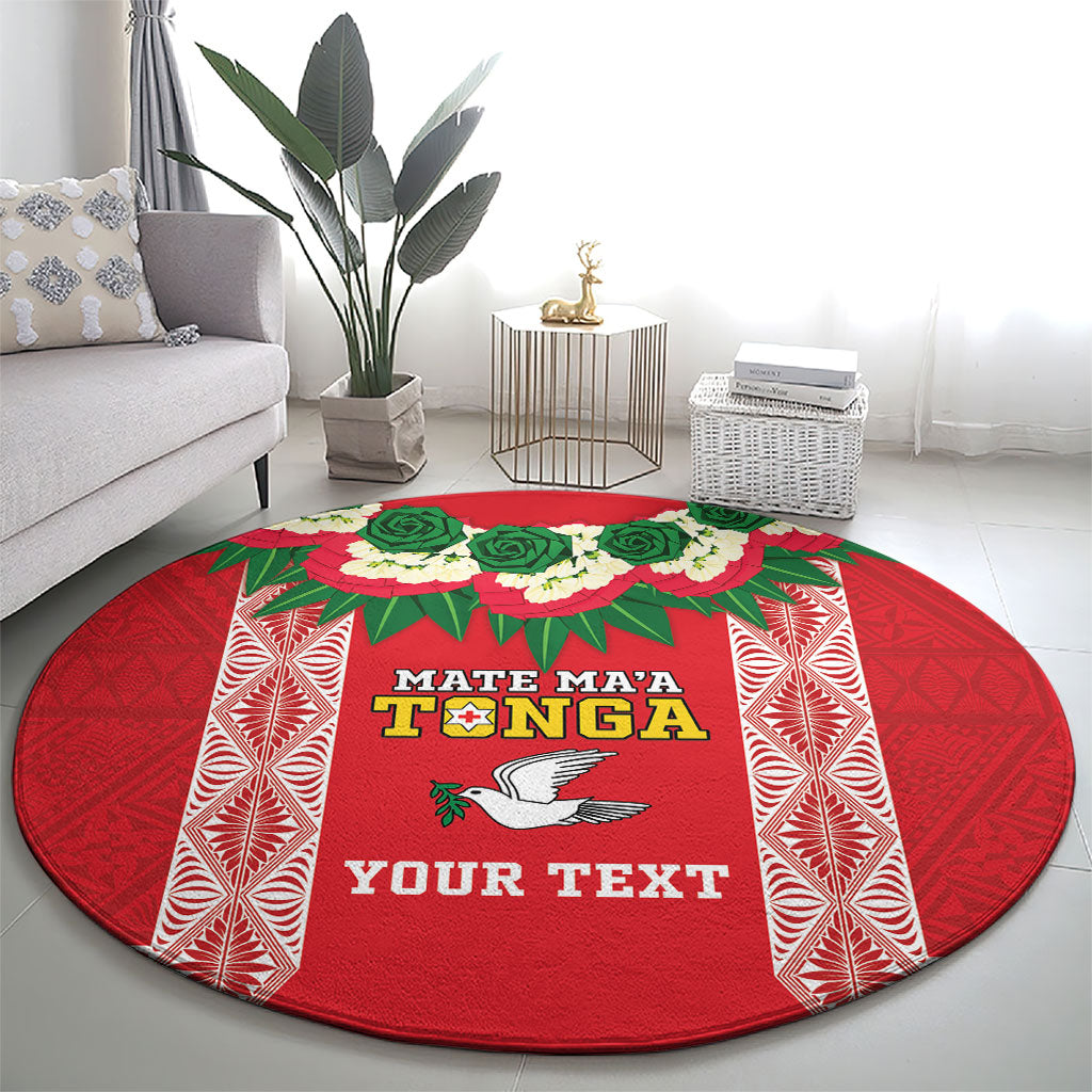 Mate Ma'a Tonga Rugby Custom Round Carpet Tongan Kahoa Lei Ngatu Pattern Red LT14 - Polynesian Pride