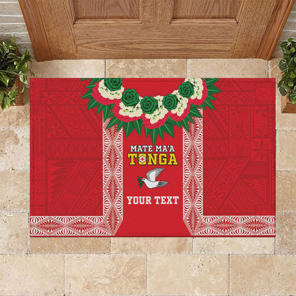 Mate Ma'a Tonga Rugby Custom Rubber Doormat Tongan Kahoa Lei Ngatu Pattern Red LT14 Red - Polynesian Pride