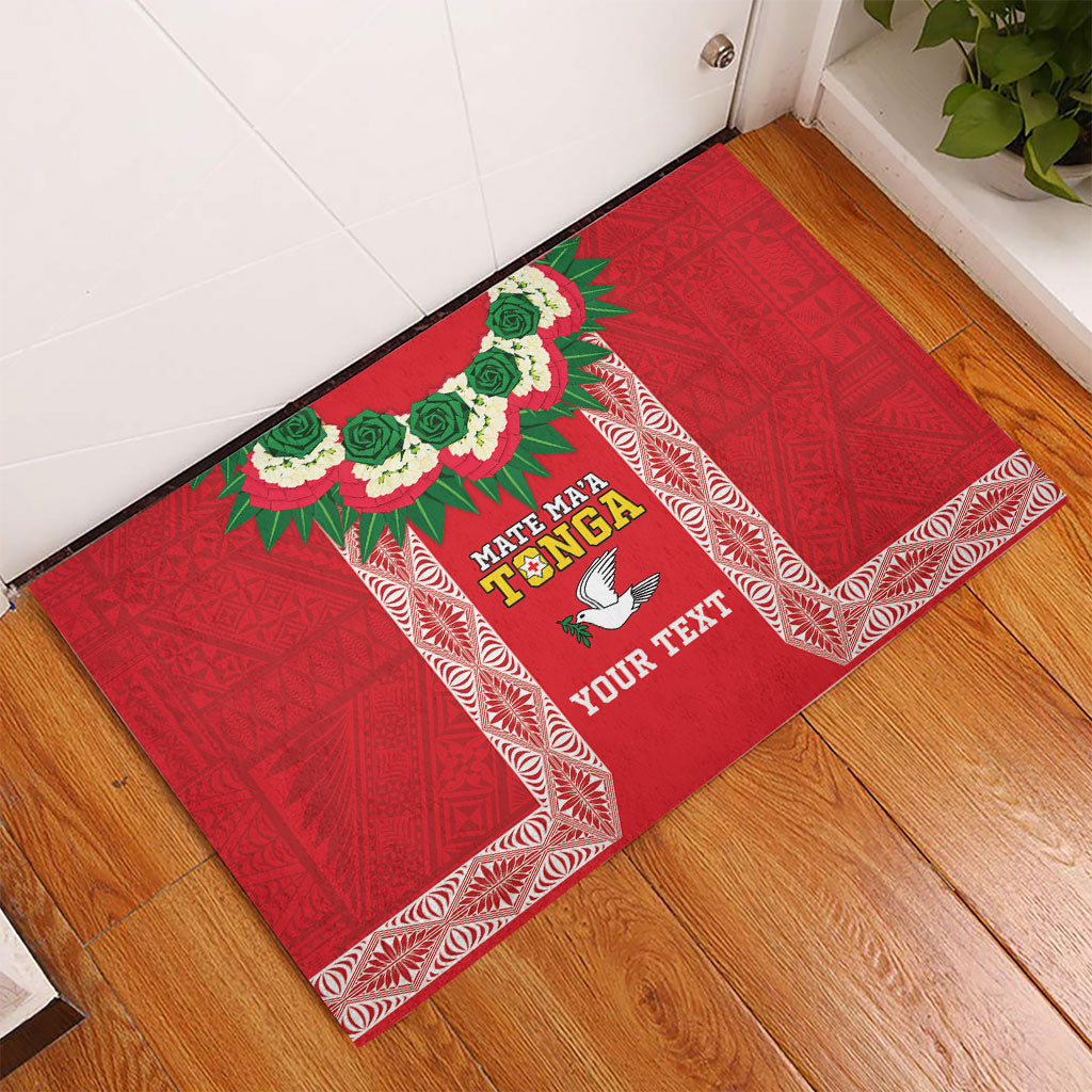 Mate Ma'a Tonga Rugby Custom Rubber Doormat Tongan Kahoa Lei Ngatu Pattern Red LT14 - Polynesian Pride
