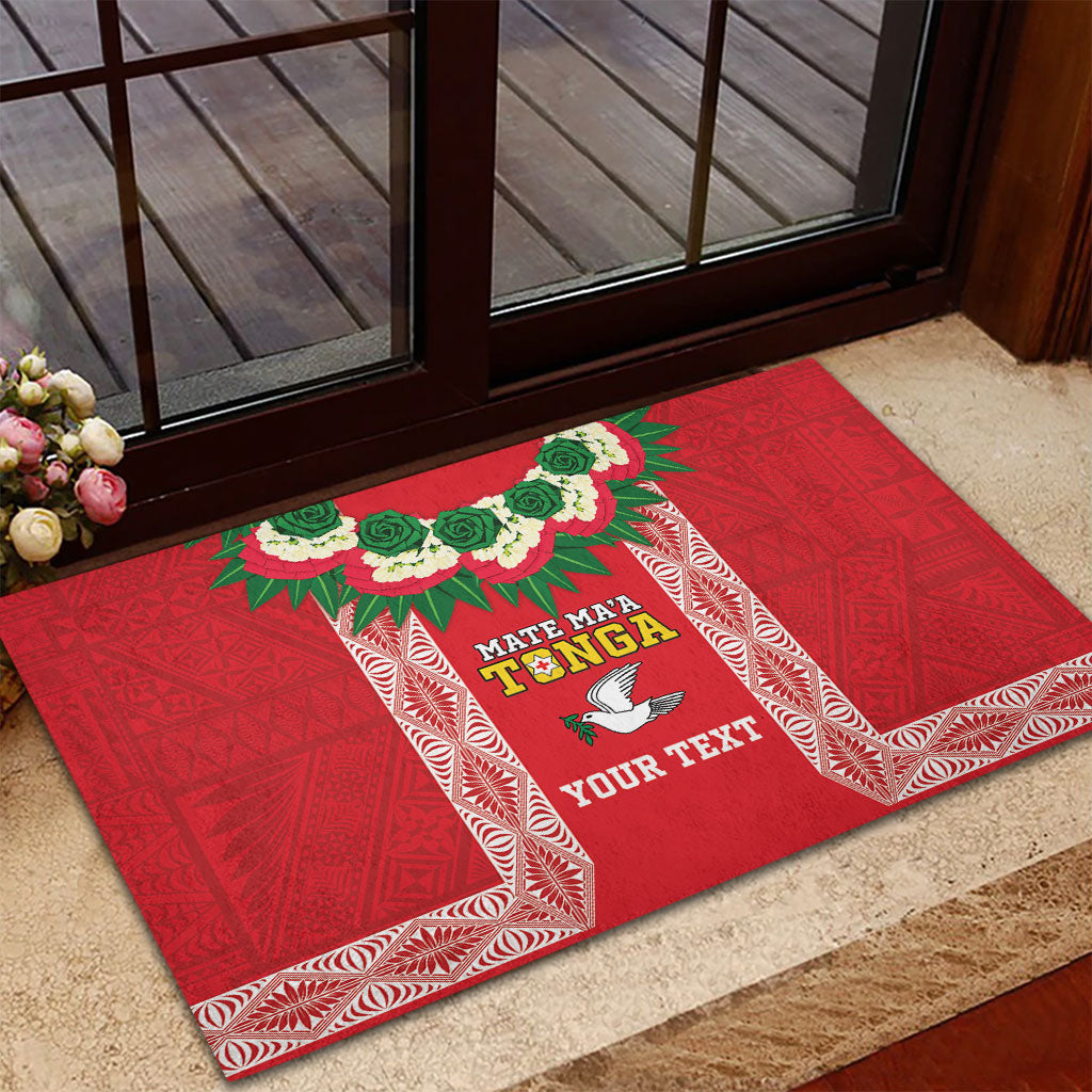 Mate Ma'a Tonga Rugby Custom Rubber Doormat Tongan Kahoa Lei Ngatu Pattern Red LT14 - Polynesian Pride