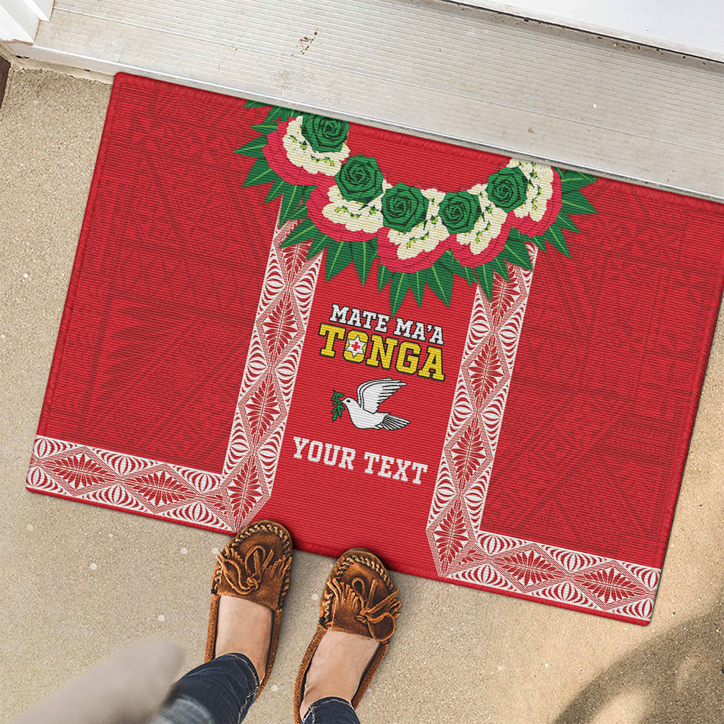 Mate Ma'a Tonga Rugby Custom Rubber Doormat Tongan Kahoa Lei Ngatu Pattern Red LT14 - Polynesian Pride