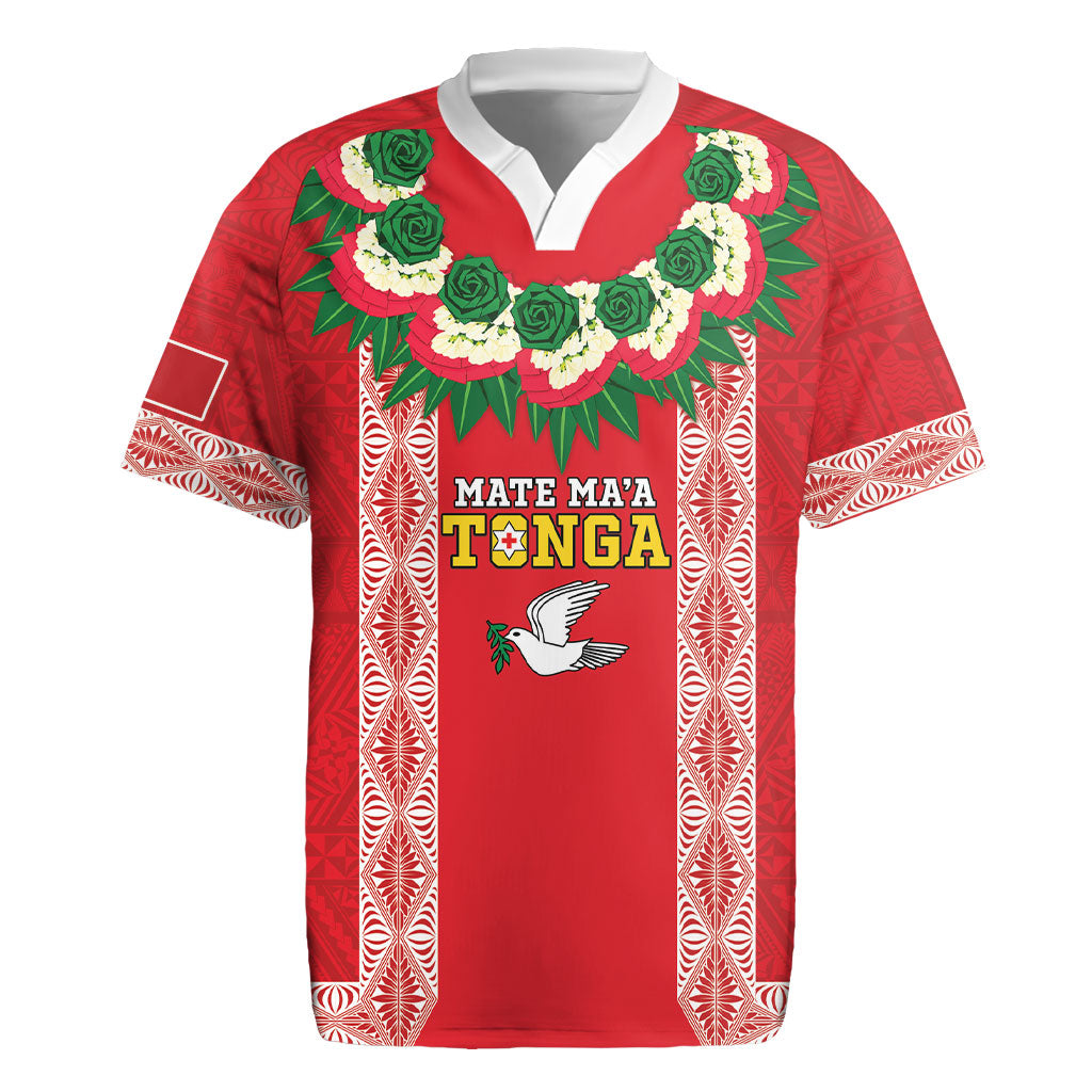 Mate Ma'a Tonga Rugby Custom Rugby Jersey Tongan Kahoa Lei Ngatu Pattern Red LT14 Red - Polynesian Pride