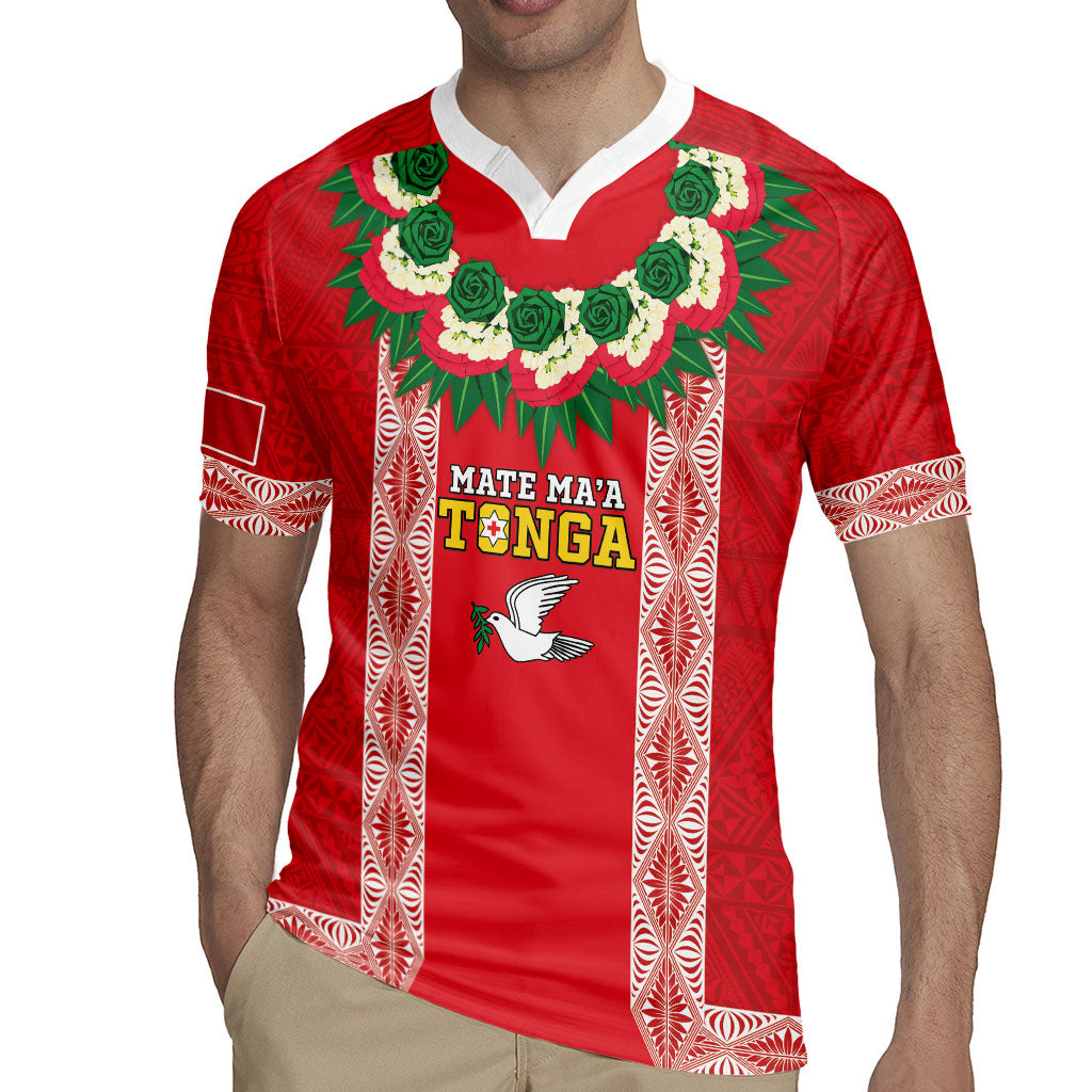 Mate Ma'a Tonga Rugby Custom Rugby Jersey Tongan Kahoa Lei Ngatu Pattern Red LT14 - Polynesian Pride