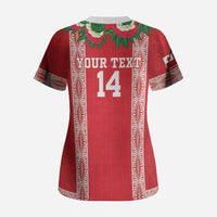 Mate Ma'a Tonga Rugby Custom Scrub Top Tongan Kahoa Lei Ngatu Pattern Red LT14 - Polynesian Pride