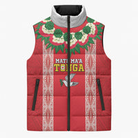 Mate Ma'a Tonga Rugby Custom Sleeveless Puffer Jacket Tongan Kahoa Lei Ngatu Pattern Red LT14 Unisex Red - Polynesian Pride