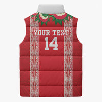 Mate Ma'a Tonga Rugby Custom Sleeveless Puffer Jacket Tongan Kahoa Lei Ngatu Pattern Red LT14 - Polynesian Pride