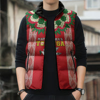 Mate Ma'a Tonga Rugby Custom Sleeveless Puffer Jacket Tongan Kahoa Lei Ngatu Pattern Red LT14 - Polynesian Pride