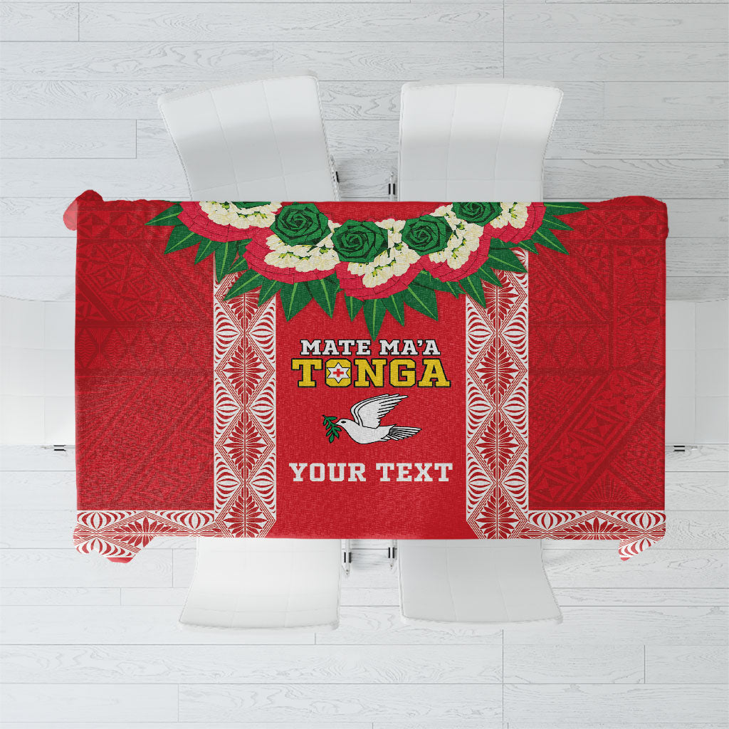 Mate Ma'a Tonga Rugby Custom Tablecloth Tongan Kahoa Lei Ngatu Pattern Red LT14 Red - Polynesian Pride